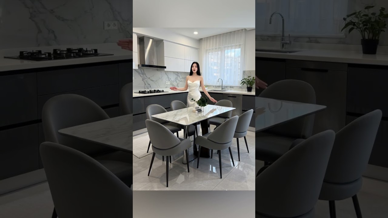 Giới thiệu bộ bàn mặt mặt đá nhập khẩu chân inox gọn gàng