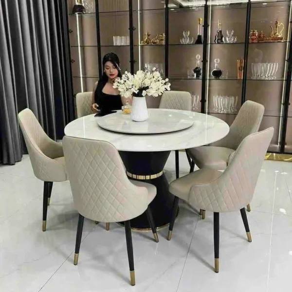 Bàn ăn 6 ghế mặt đá tròn xoay thông minh nhập khẩu cao cấp - SP1339