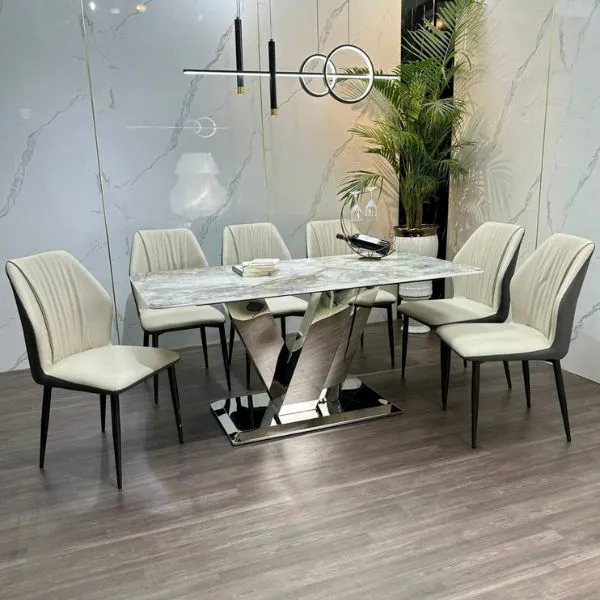 Ban An 6 Ghe Mat Da Vi Tinh The Chan Ban Lv Inox Ghe Da Cao Cap Sp1629