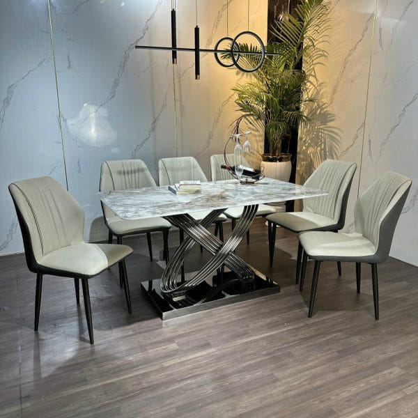 Ban An 6 Ghe Mat Da Vi Tinh The Chan Inox Cach Dieu Ghe Solix Da Cao Cap Sp1810 3