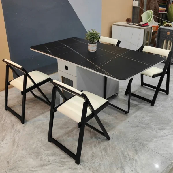 Bàn ăn thông minh 4 ghế gấp gọn mặt đá ceramic - SP2984