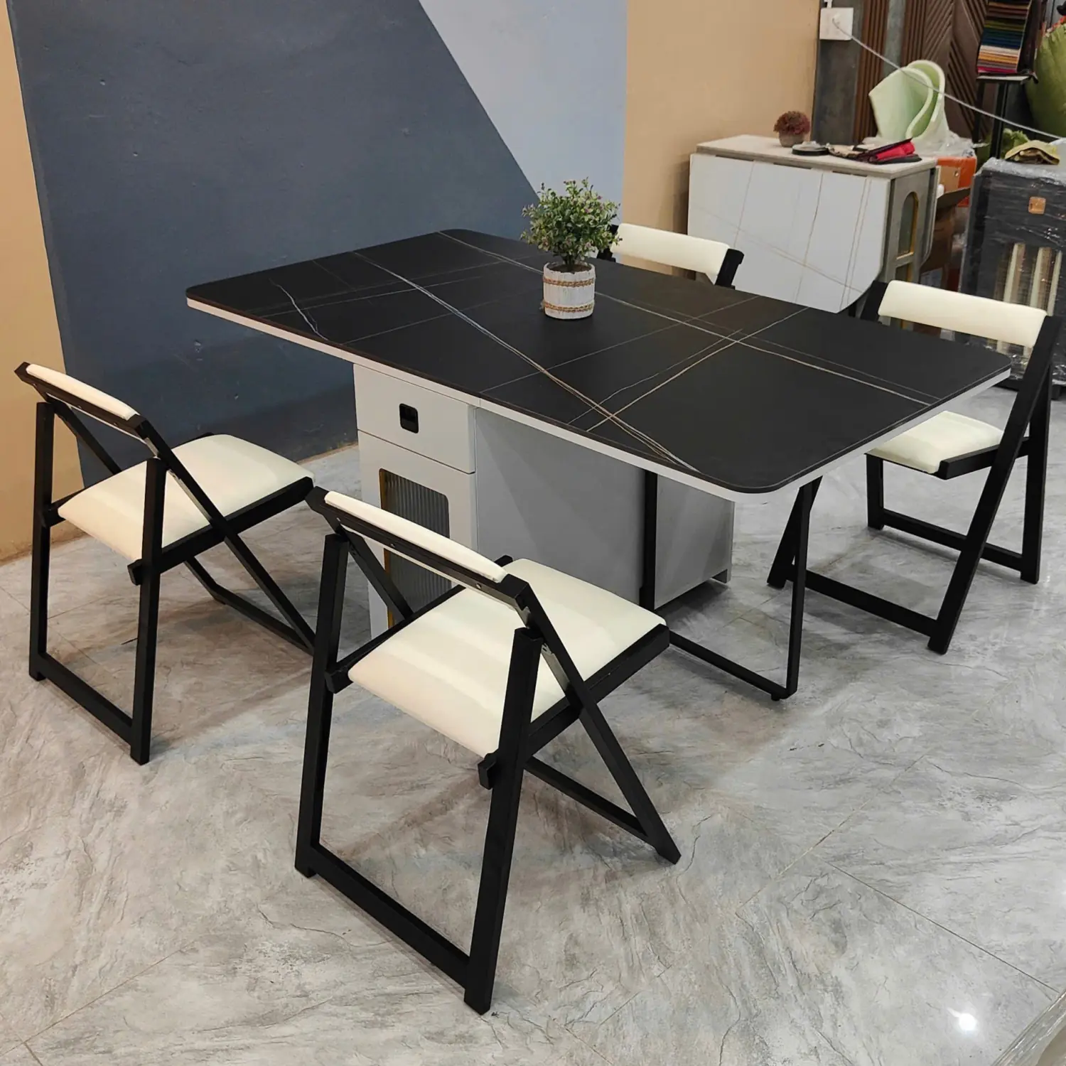 Bàn ăn thông minh 4 ghế gấp gọn mặt đá ceramic - SP2984 1 Bàn ăn thông minh 4 ghế gấp gọn mặt đá ceramic - SP2984
