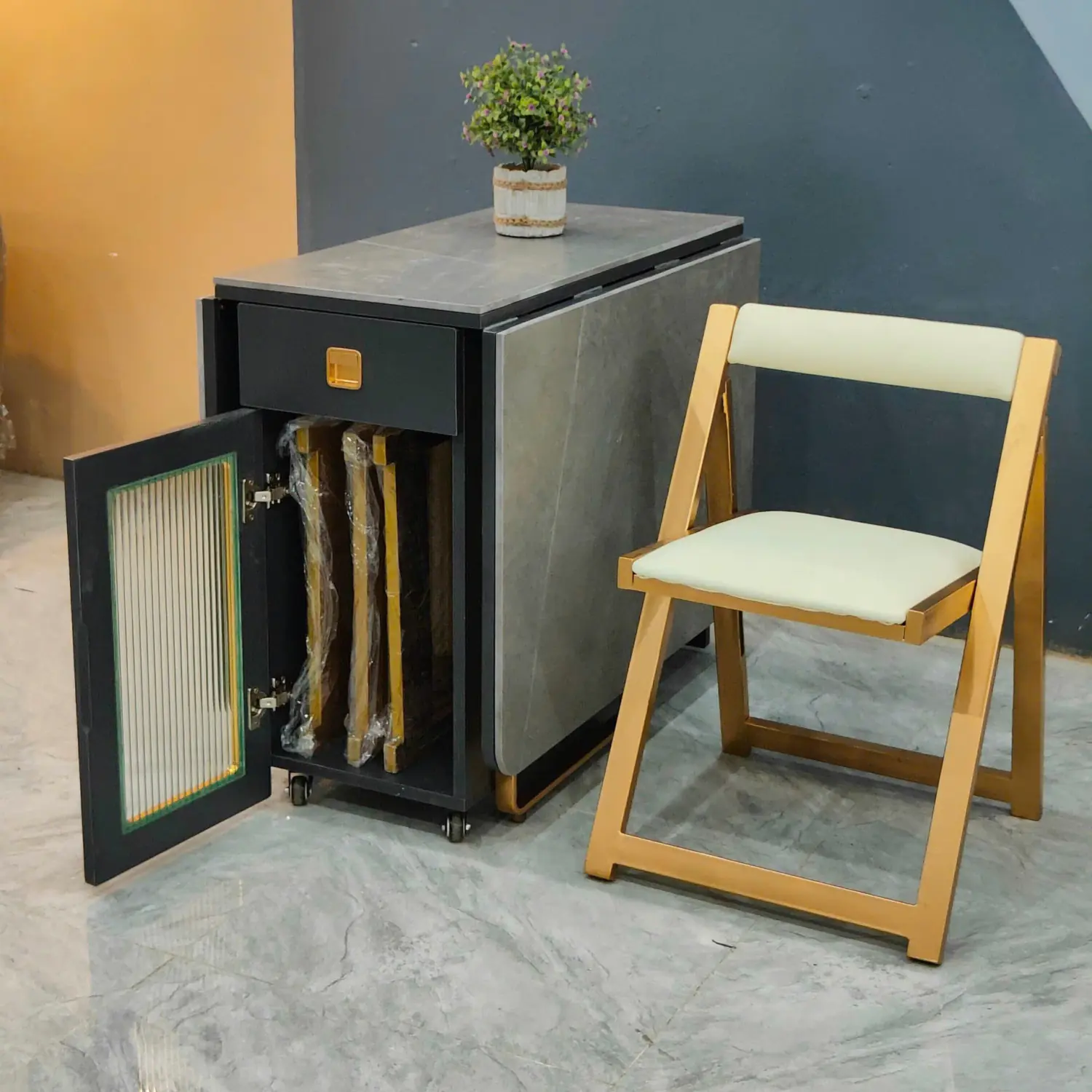 Bàn ăn thông minh 4 ghế gấp gọn mặt đá ceramic - SP2984 15 Bàn ăn thông minh 4 ghế gấp gọn mặt đá ceramic - SP2984 - Ảnh 15