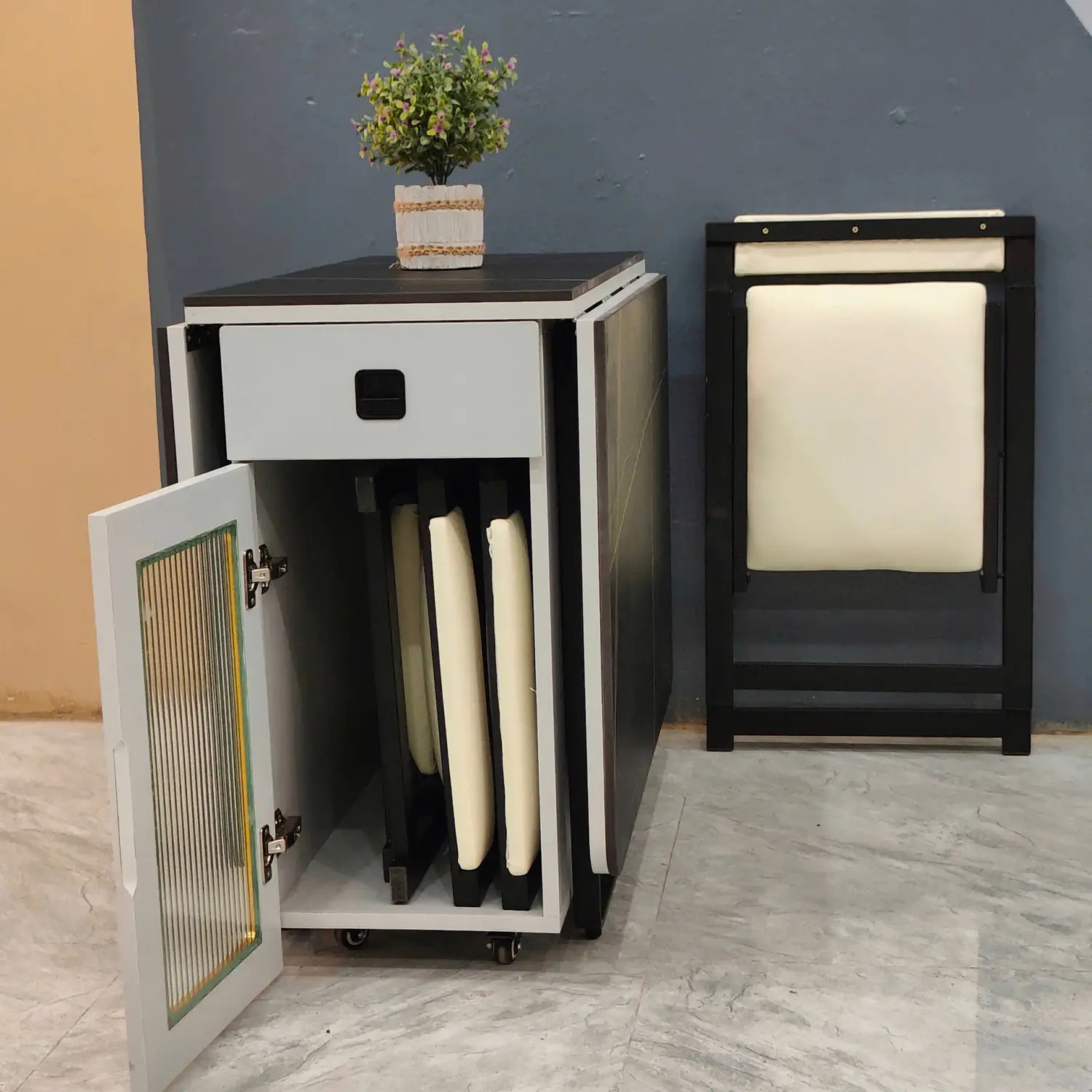 Bàn ăn thông minh 4 ghế gấp gọn mặt đá ceramic - SP2984 2 Bàn ăn thông minh 4 ghế gấp gọn mặt đá ceramic - SP2984 - Ảnh 2