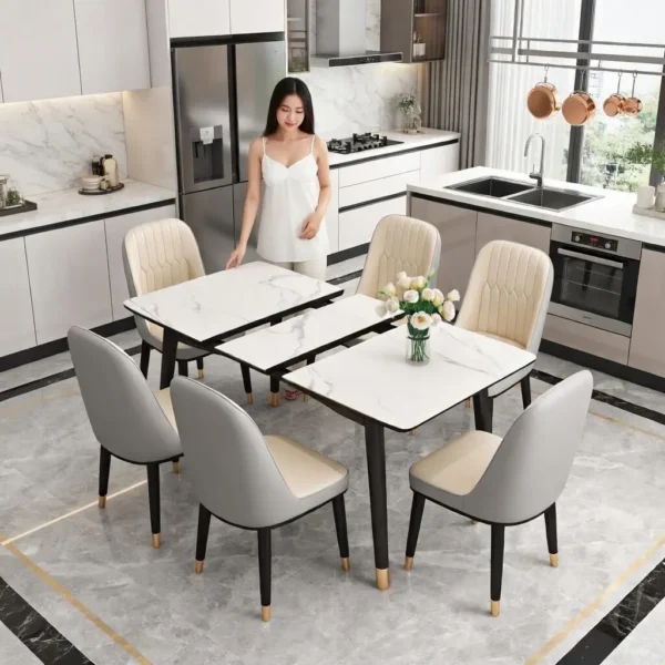 Trang chủ 332 Bộ bàn ăn 4 ghế mặt đá ceramic thông minh, ghế bọc da cao cấp hiện đại - SP2947