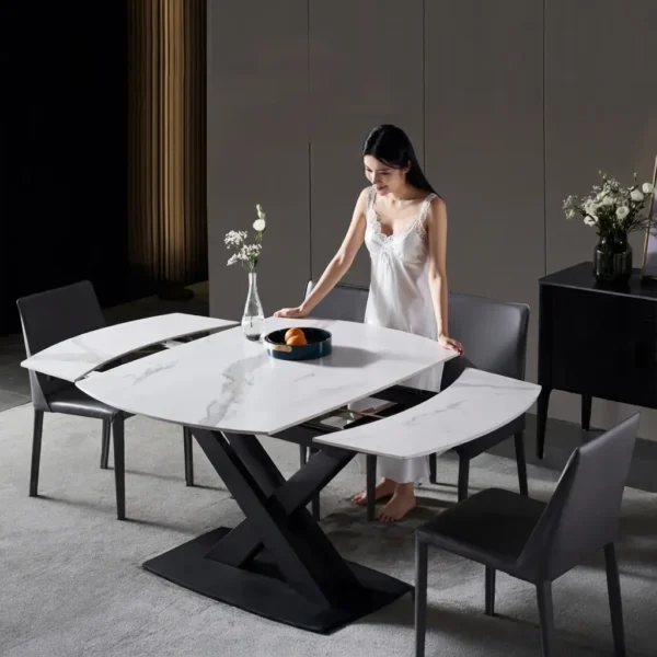 Bộ bàn ăn 6 ghế mặt đá ceramic thông minh, ghế bọc da cao cấp hiện đại - SP1282