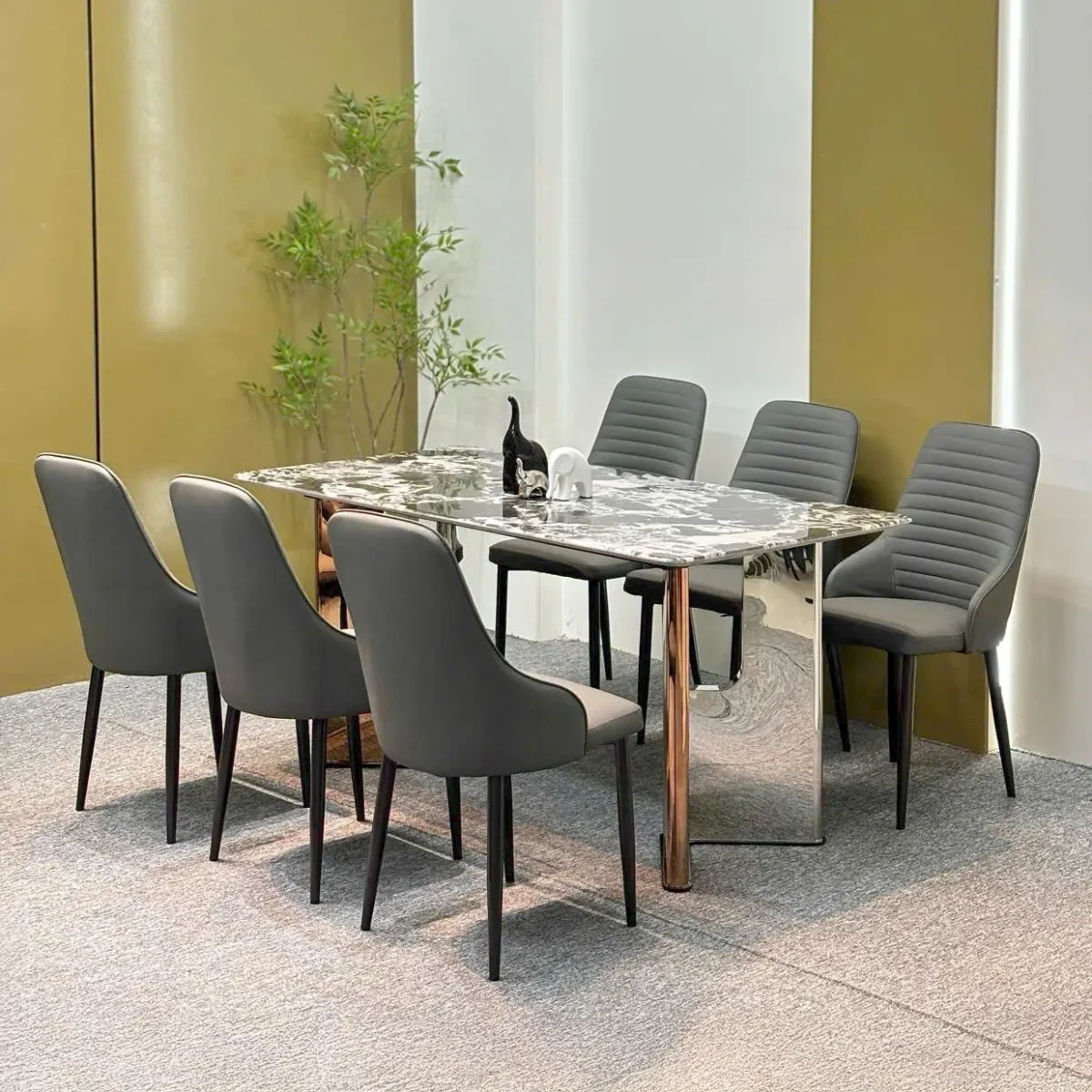 Bàn ăn 6 ghế mặt đá vi tinh thể, ghế da cao cấp - SP6447 - Ảnh 2