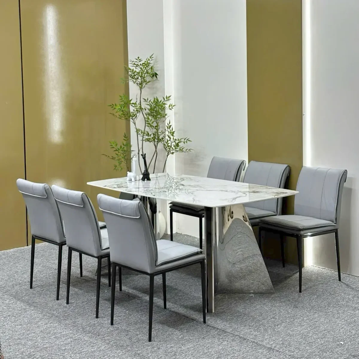 Bàn ăn 6 ghế mặt đá vi tinh thể sang trọng, ghế da cao cấp - SP6432 - Ảnh 2