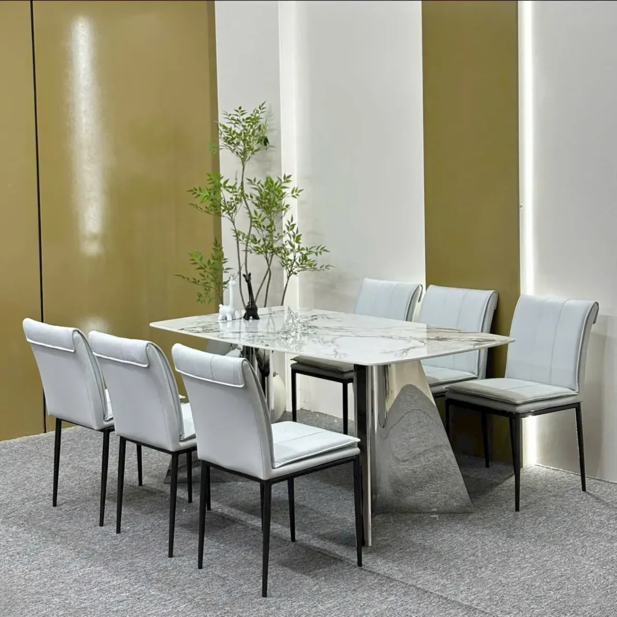 Bàn ăn 6 ghế mặt đá vi tinh thể sang trọng, ghế da cao cấp - SP6432 - Ảnh 3