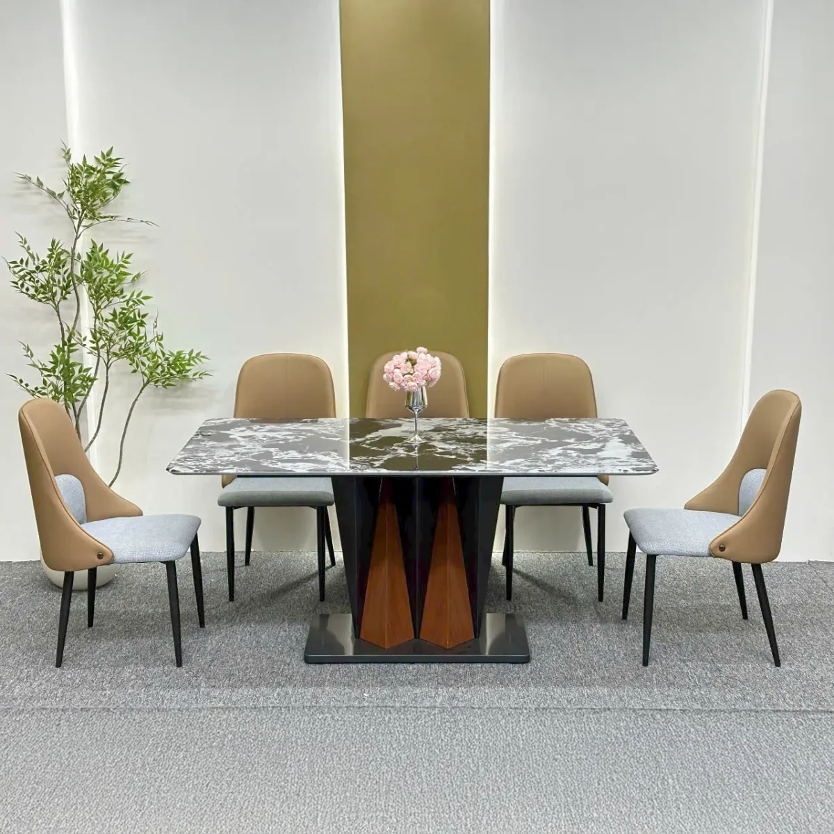 Bàn ăn mặt đá 6 ghế da có tay cao cấp, chân bàn thiết kế hiện đại - SP6824 - Ảnh 4