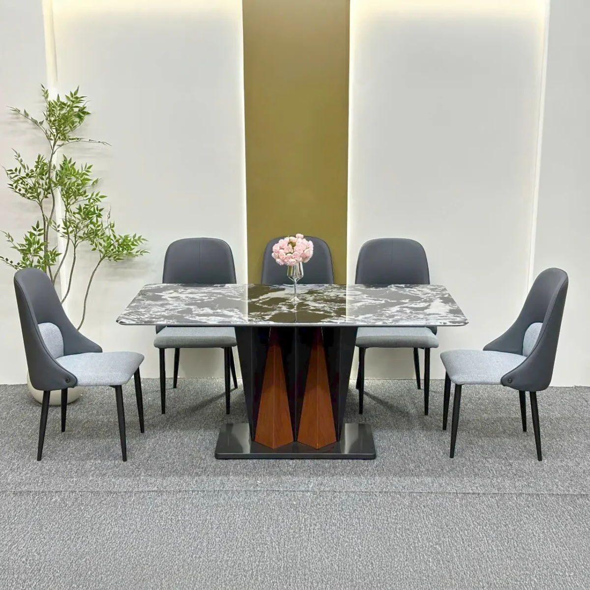 Bàn ăn mặt đá 6 ghế da có tay cao cấp, chân bàn thiết kế hiện đại - SP6824 - Ảnh 6