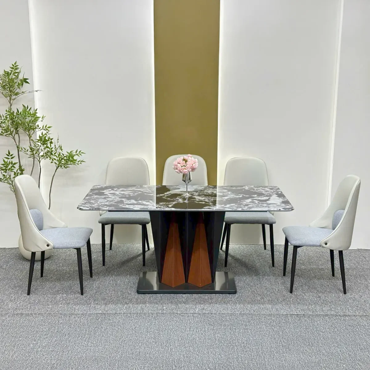 Bàn ăn mặt đá 6 ghế da có tay cao cấp, chân bàn thiết kế hiện đại - SP6824 - Ảnh 5