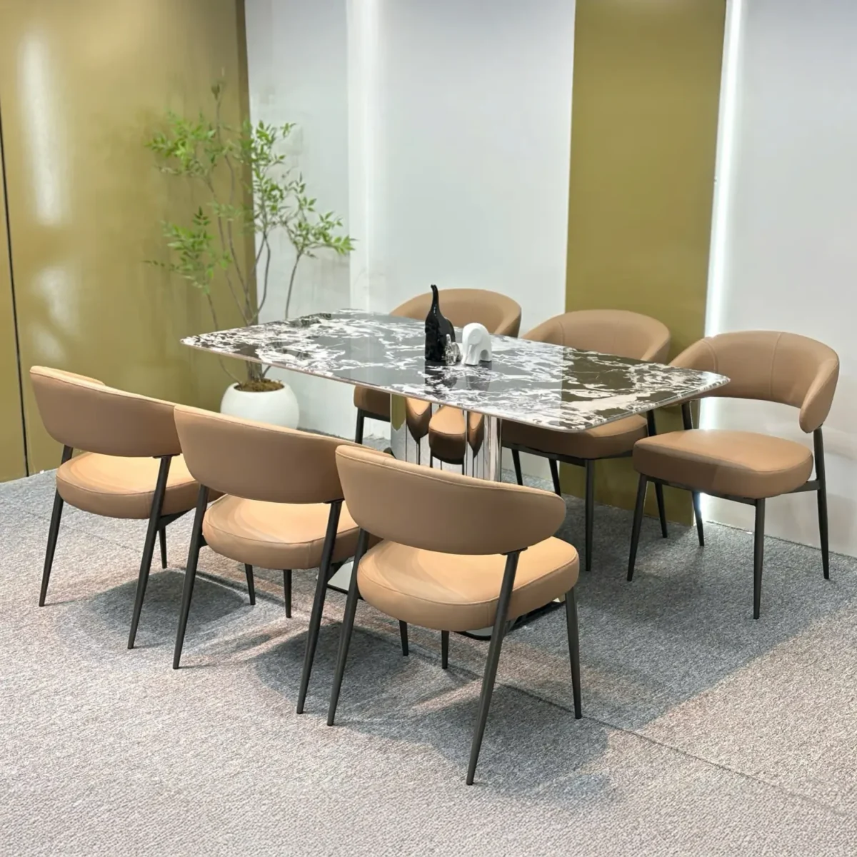 Bàn ăn mặt đá nhập khẩu cao cấp, ghế da siêu êm - SP6650 - Ảnh 2