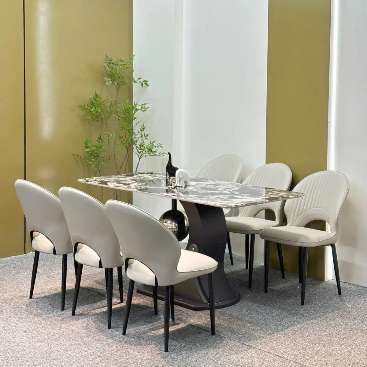 Bàn ăn mặt đá vi tinh thể, 6 ghế da nhập khẩu cao cấp - SP6873 - Ảnh 2