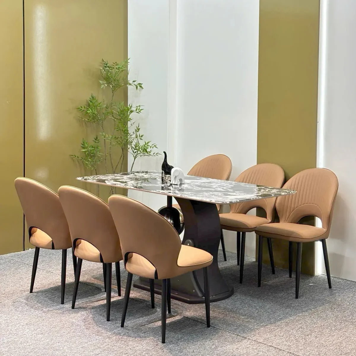 Bàn ăn mặt đá vi tinh thể, 6 ghế da nhập khẩu cao cấp - SP6873 - Ảnh 3