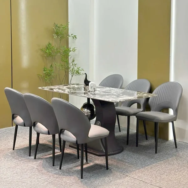 Bàn ăn mặt đá vi tinh thể, 6 ghế da nhập khẩu cao cấp - SP6873