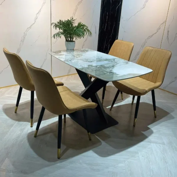 Bộ bàn ăn 4 ghế mặt đá ceramic chân thép sơn tĩnh điện - SP6920