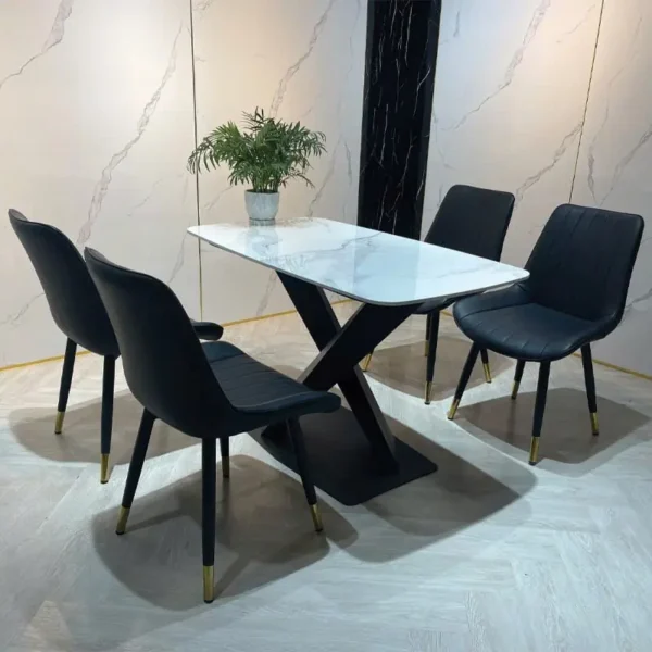 bo ban an 4 ghe mat da ceramic chan thep son tinh dien sp6920