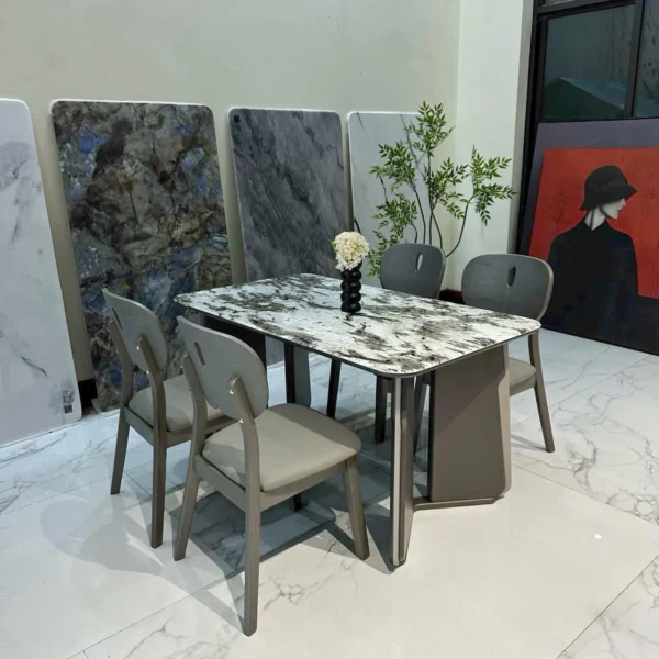 Bộ bàn ăn mặt đá cao cấp, ghế ăn bọc da nhập khẩu - SP7390