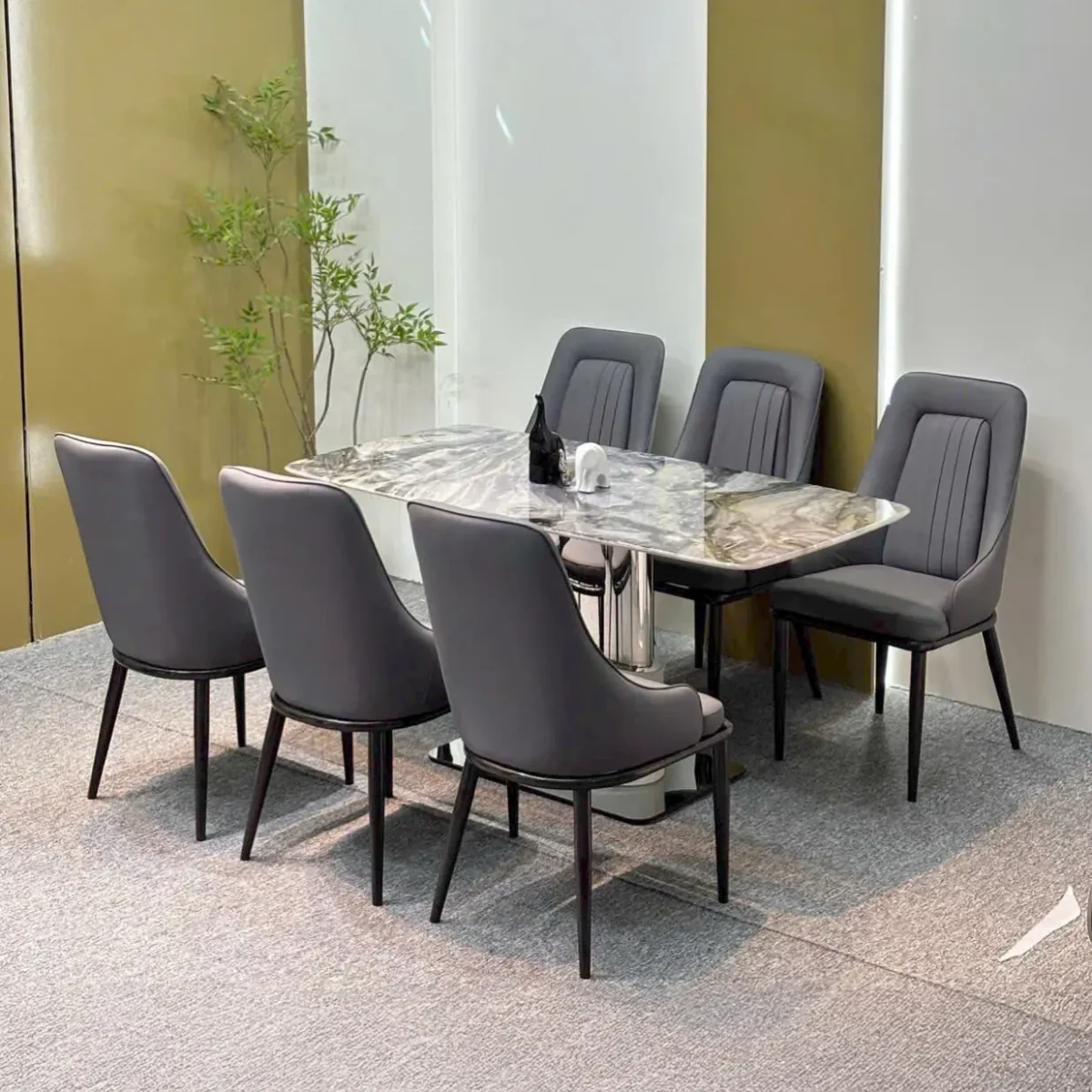 Bộ bàn ăn mặt đá cao cấp, ghế ăn bọc da nhập khẩu - SP7483