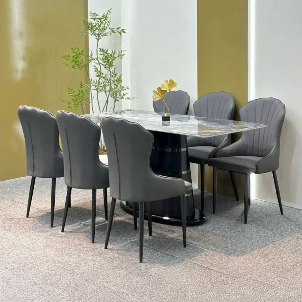 Bộ bàn ăn mặt đá cao cấp, ghế da nhập khẩu - SP6984