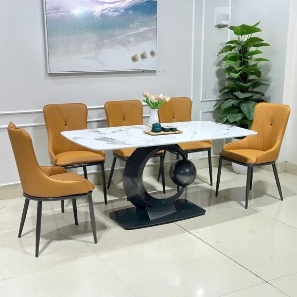Bộ bàn ăn mặt đá Ceramic, ghế bọc da nhập khẩu cao cấp - SP7274