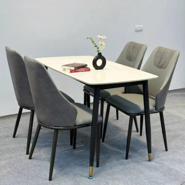 Bộ bàn ăn mặt đá Ceramic, ghế bọc da nhập khẩu cao cấp - SP7293