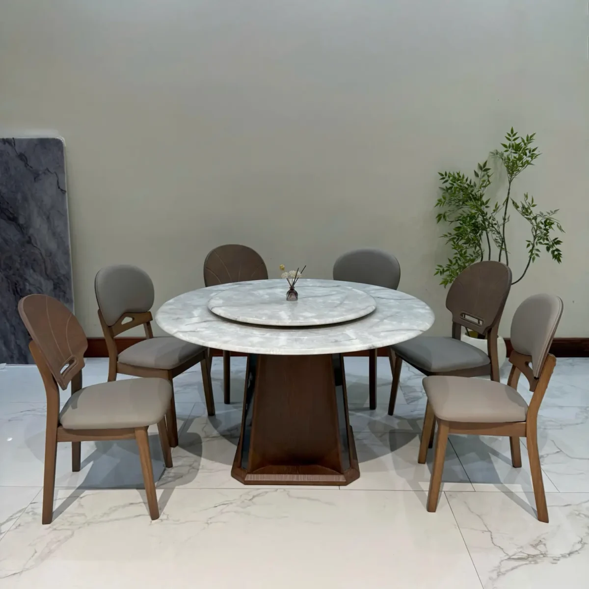 Bàn ăn tròn mặt đá 2 tầng, chân gỗ cao cấp - SP8247 - Ảnh 3