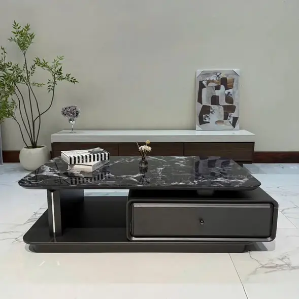 Bàn trà chữ nhật mặt đá, có ngăn kéo cao cấp nhập khẩu - SP7827