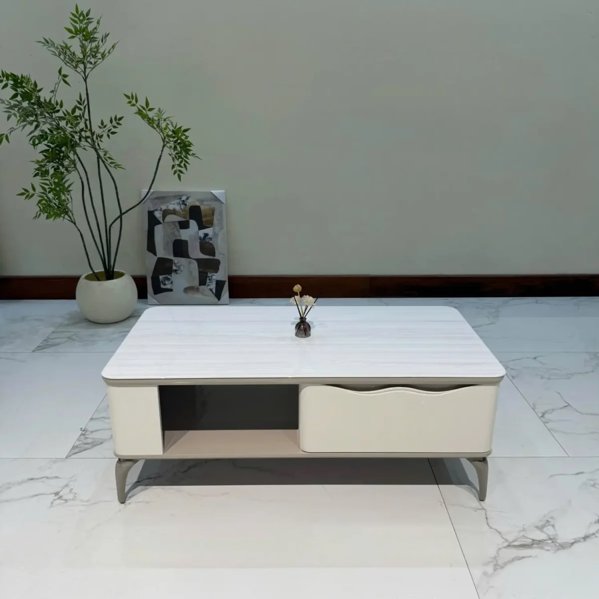 Bàn trà chữ nhật mặt đá có ngăn kéo nhập khẩu - SP7764 - Ảnh 2