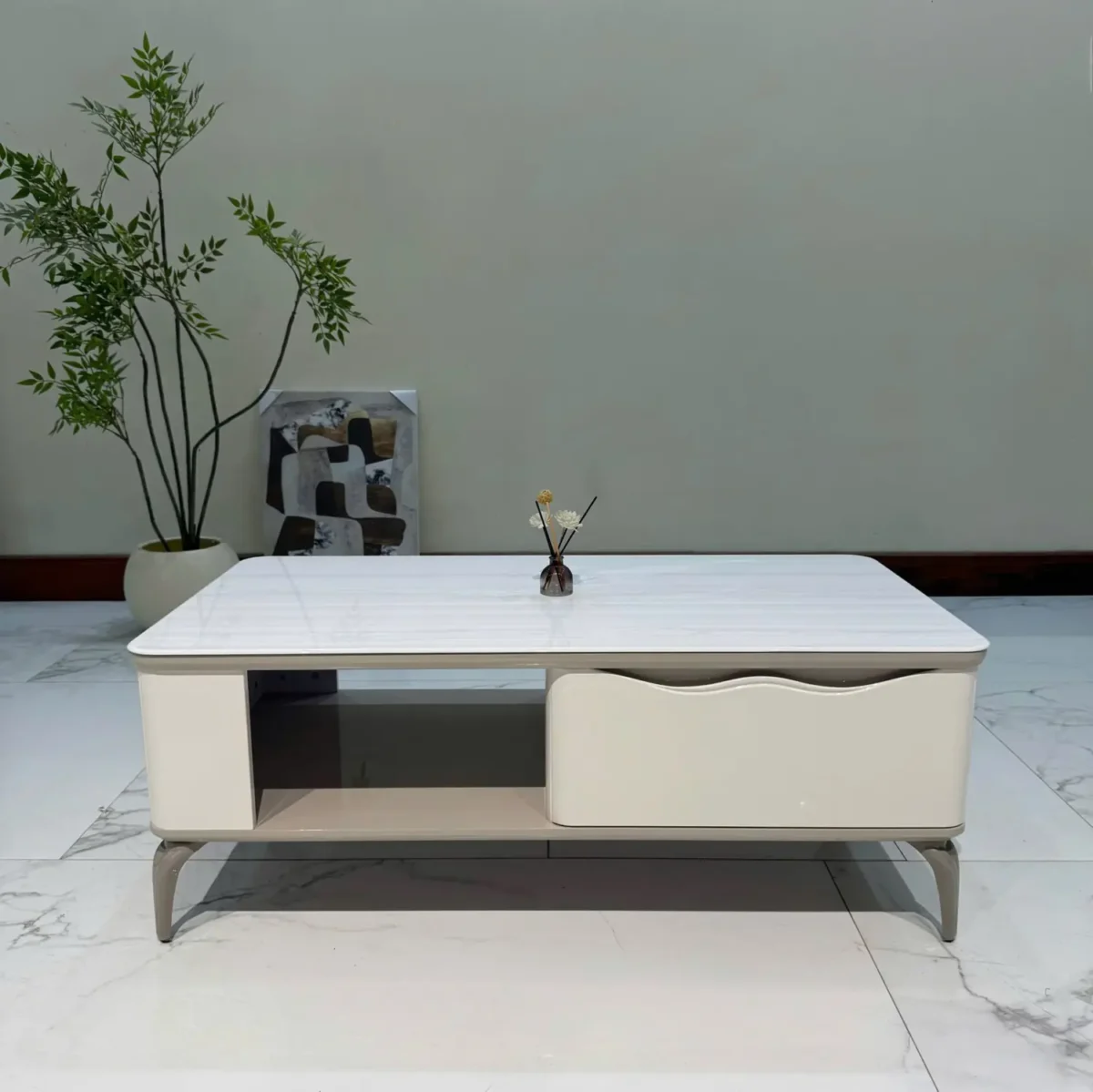 Bàn trà chữ nhật mặt đá có ngăn kéo nhập khẩu - SP7764