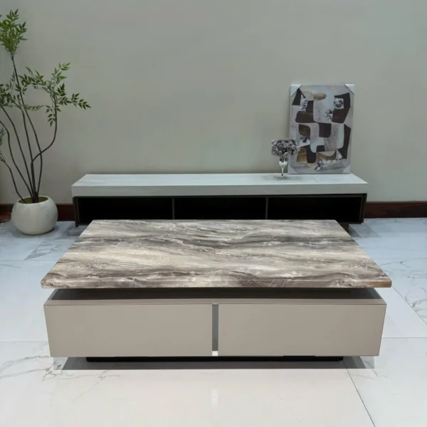 Bàn trà chữ nhật mặt đá, có ngăn kéo sang trọng nhập khẩu - SP7846