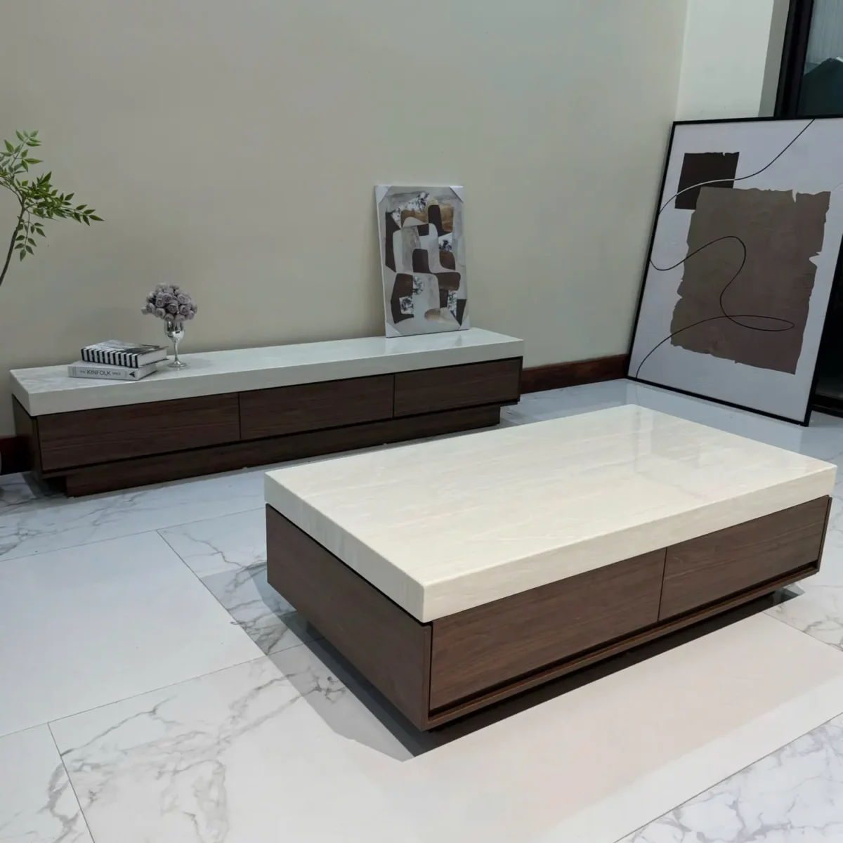 Bàn trà chữ nhật mặt đá, kết hợp gỗ có ngăn kéo cao cấp nhập khẩu - SP7839 - Ảnh 4
