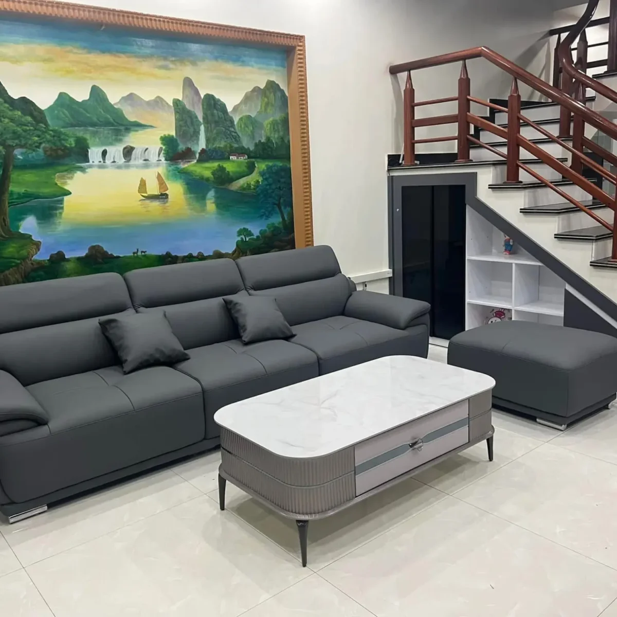 Bàn trà chữ nhật mặt đá trắng, kèm ngăn kéo tiện dụng nhập khẩu - SP8042 - Ảnh 4