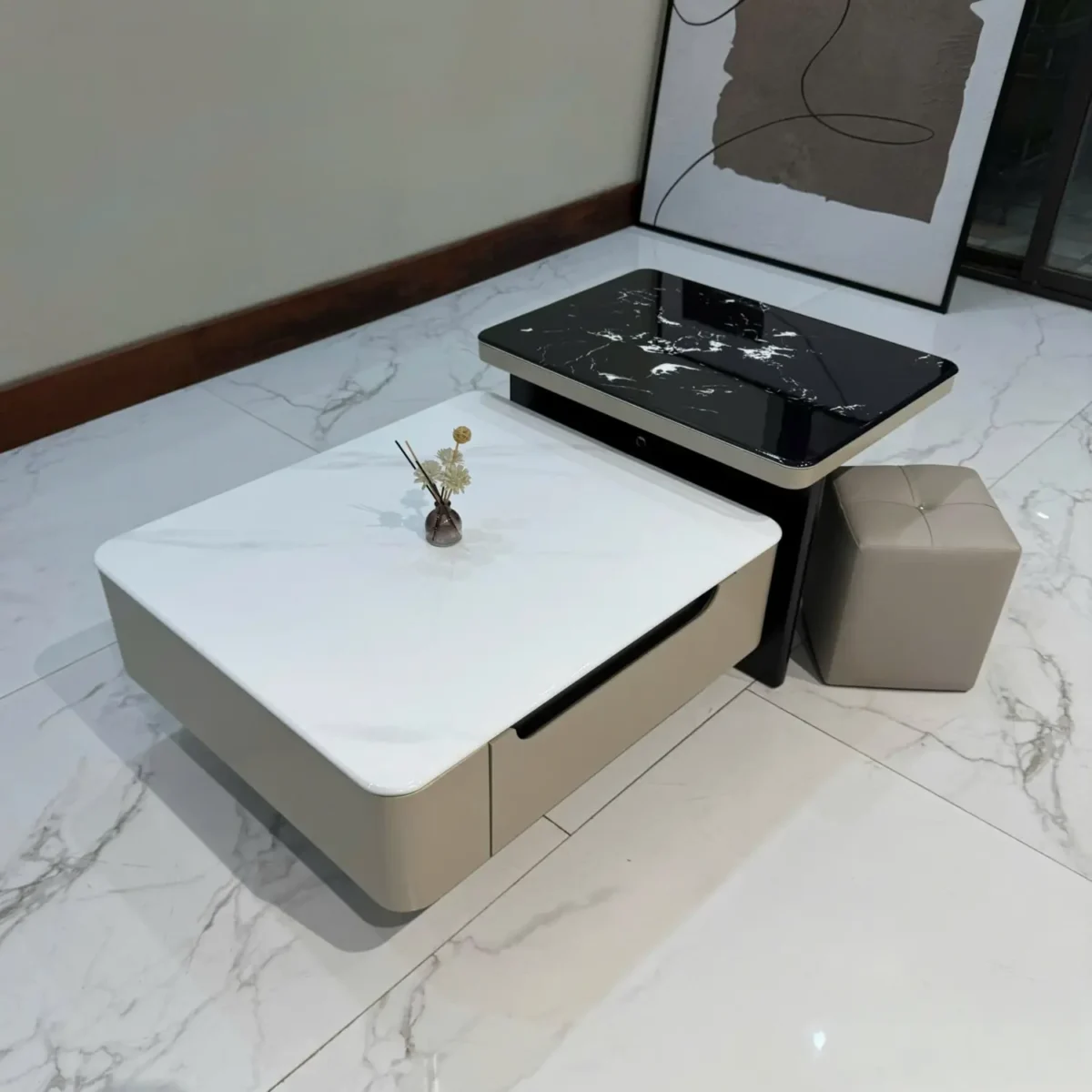 Bàn trà đôi mặt đá vuông cao cấp nhập khẩu - SP7788 - Ảnh 4