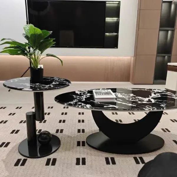 Bàn trà đôi tròn mặt đá cẩm thạch cao cấp nhập khẩu - SP7937