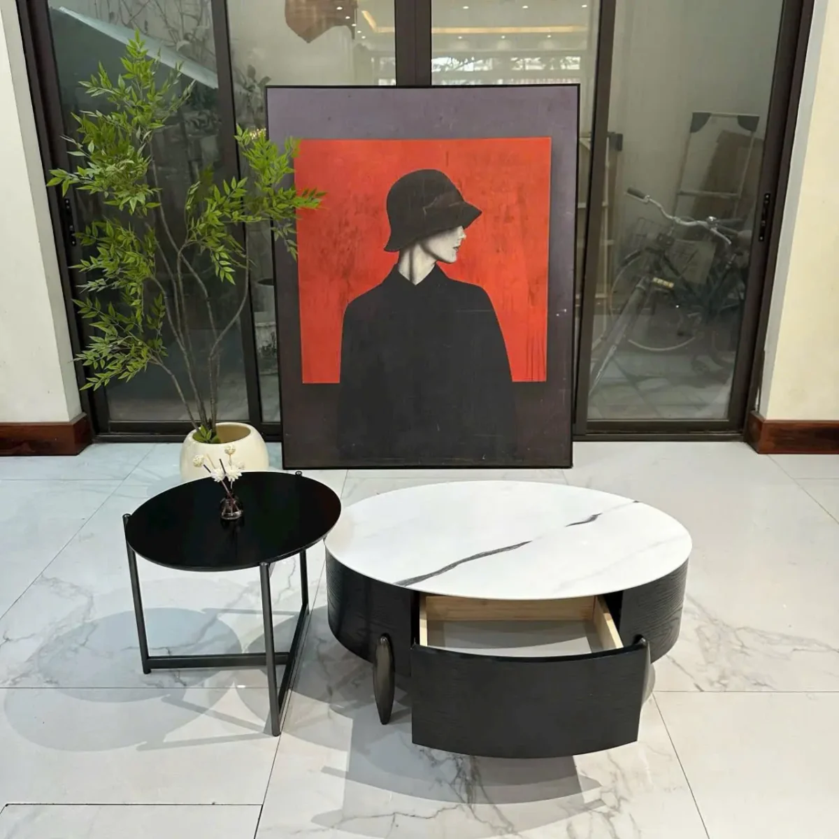 Bàn trà đôi tròn mặt đá hiện đại nhập khẩu - SP7974