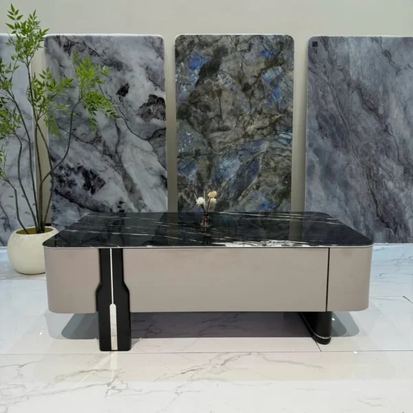 Bàn trà mặt đá cẩm thạch đen có ngăn kéo nhập khẩu cao cấp - SP7968