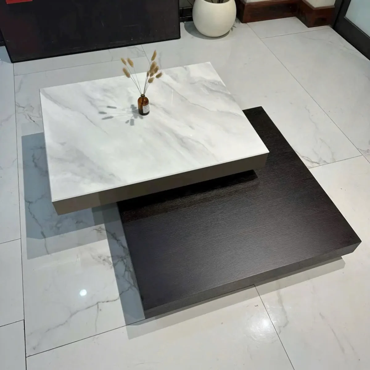 Bàn trà mặt đá, gỗ hình vuông 2 tầng nhập khẩu - SP7746 - Ảnh 2