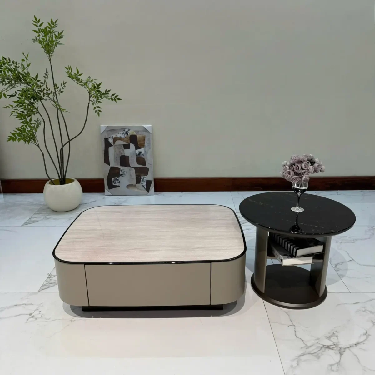 Bàn trà mặt đá nhập khẩu cao cấp kết hợp kệ sách - SP7754 - Ảnh 5