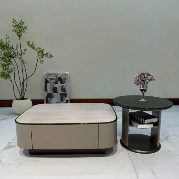 Bàn trà mặt đá nhập khẩu cao cấp kết hợp kệ sách - SP7754