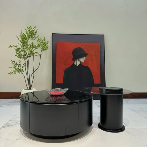 Bàn trà mặt đá tròn, kèm bàn phụ hiện đại nhập khẩu - SP7770