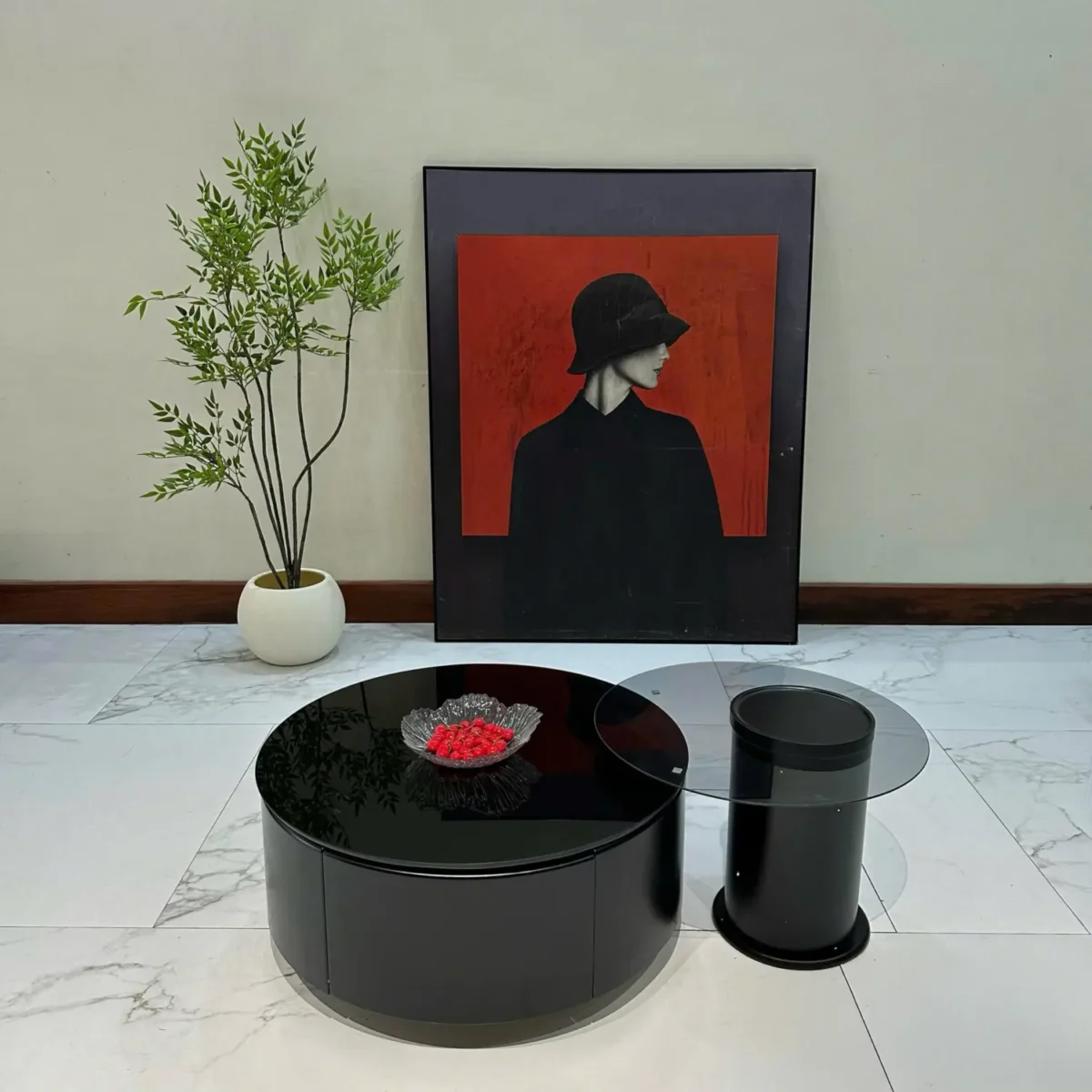 Bàn trà mặt đá tròn, kèm bàn phụ hiện đại nhập khẩu - SP7770 - Ảnh 2