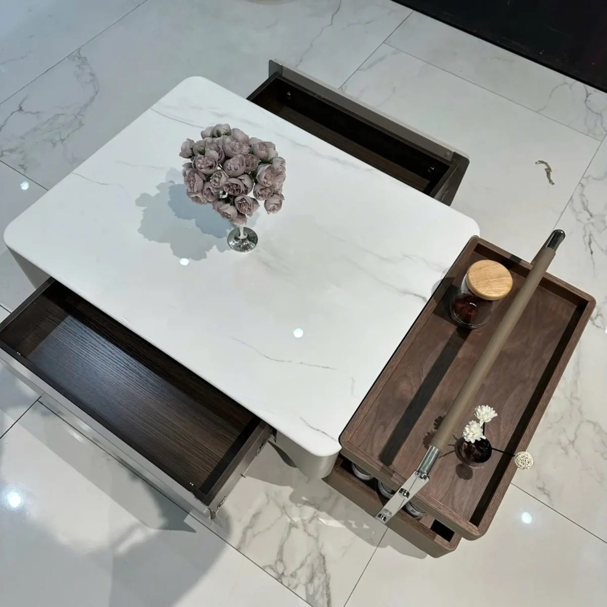 Bàn trà mặt đá vuông, kèm kệ phụ tiện dụng nhập khẩu - SP7951 - Ảnh 5