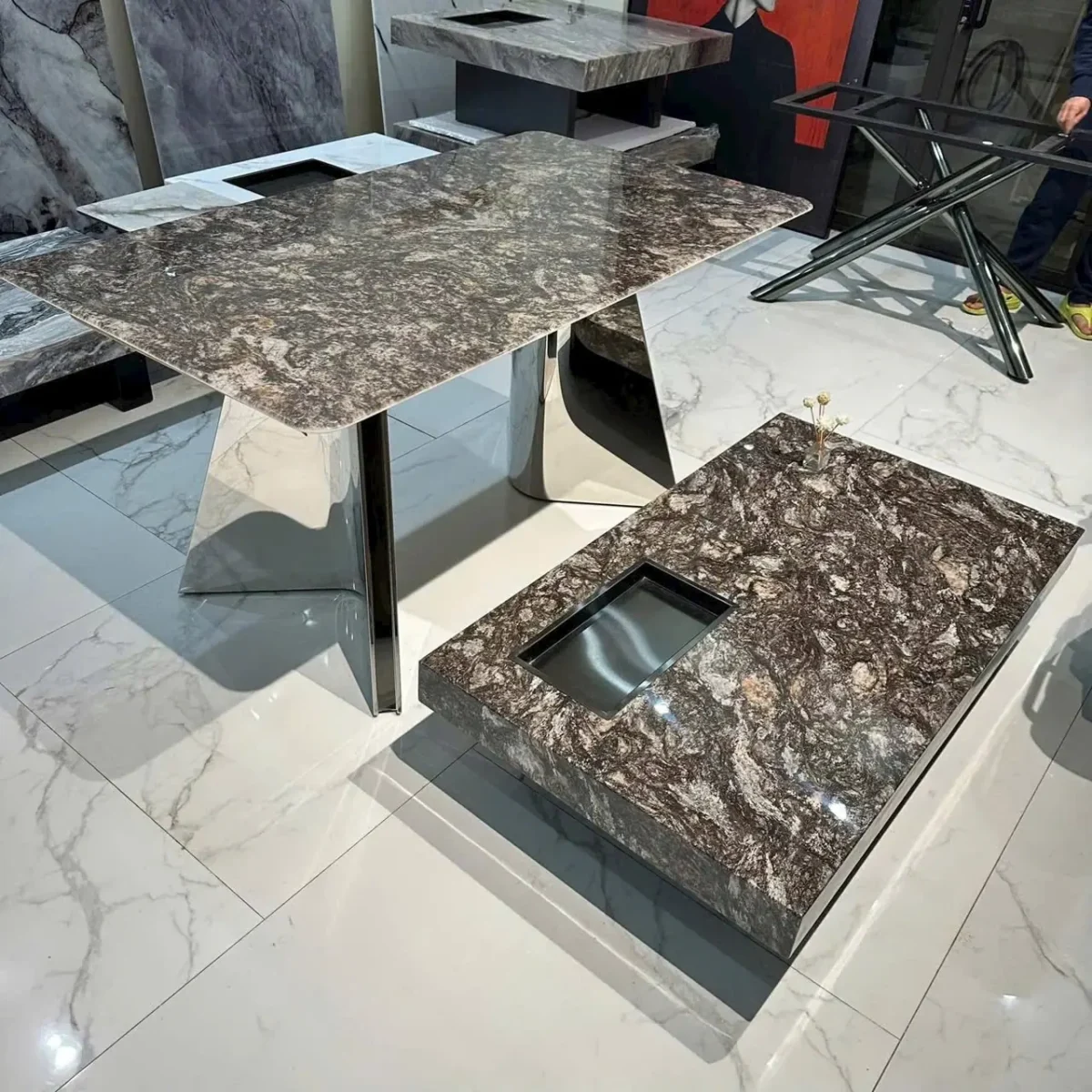 Bàn trà vuông mặt đá tự nhiên, thiết kế nguyên khối sang trọng nhập khẩu - SP7985 - Ảnh 3