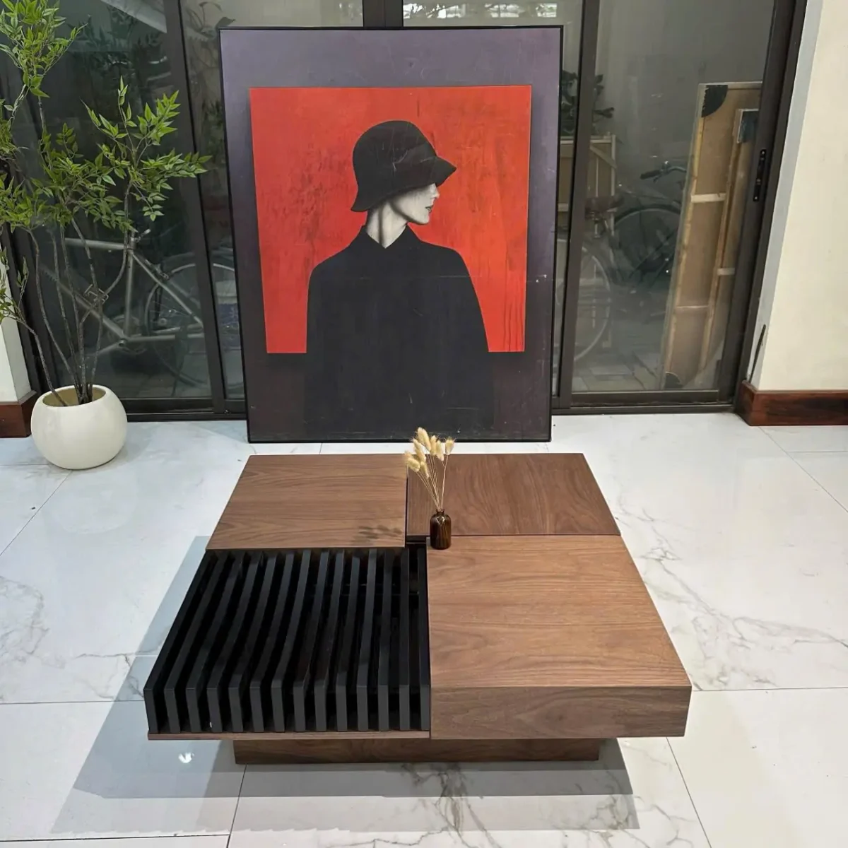 Bàn trà vuông verneer óc chó phong cách tối giản nhập khẩu cao cấp - SP7973