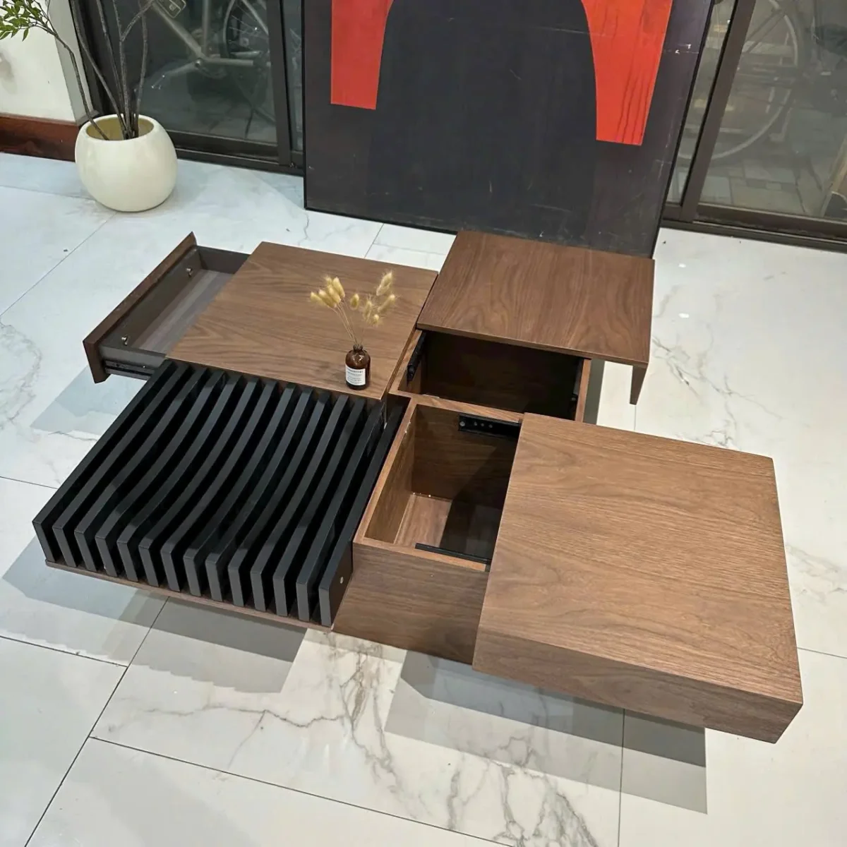 Bàn trà vuông verneer óc chó phong cách tối giản nhập khẩu cao cấp - SP7973 - Ảnh 3