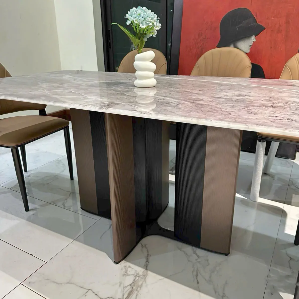 Bộ bàn ăn mặt đá cao cấp, ghế ăn bọc da nhập khẩu -SP7523 - Ảnh 4