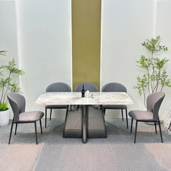 Bộ bàn ăn mặt đá cao cấp, ghế ăn bọc da nhập khẩu - SP8192