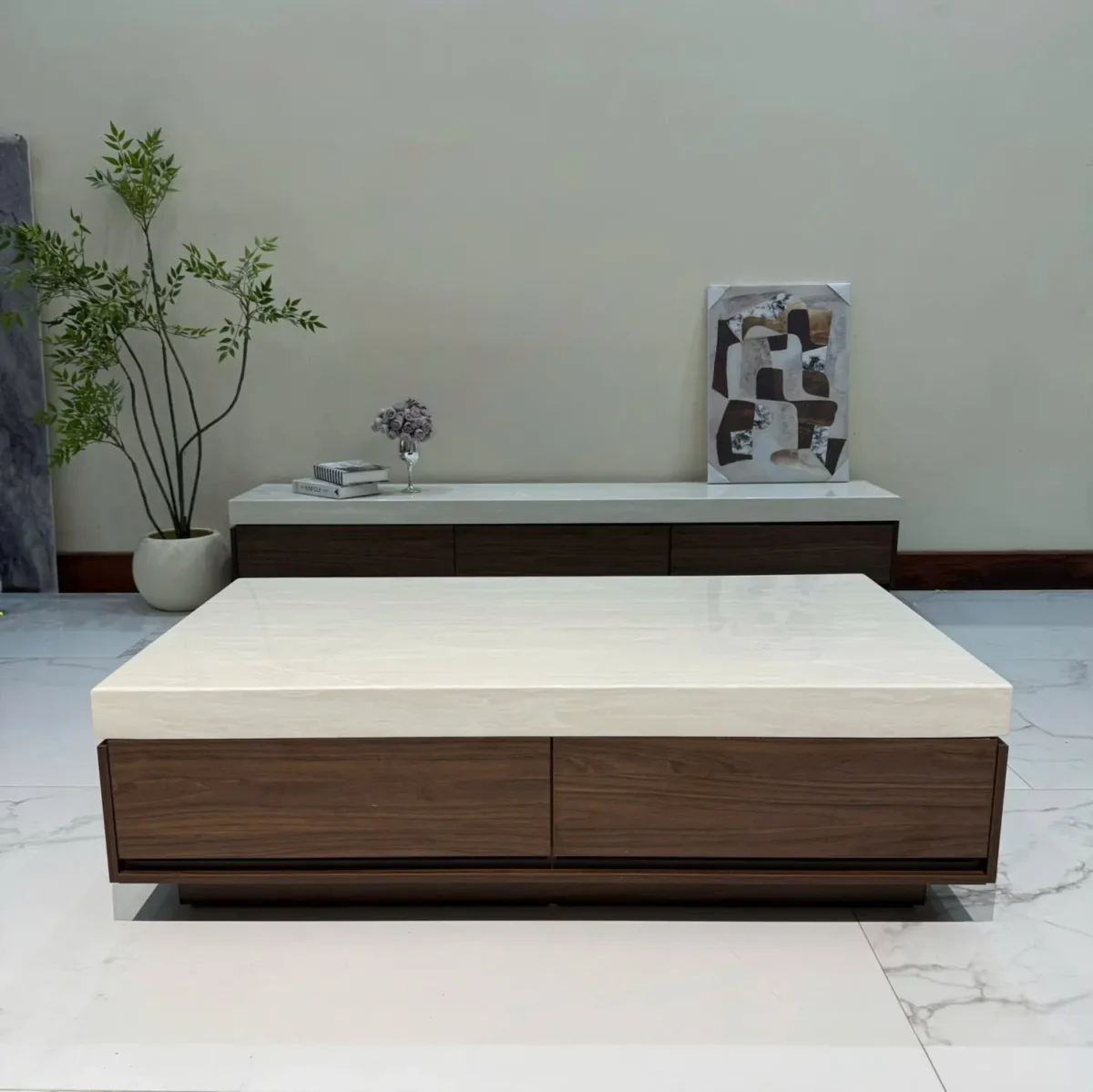 Bộ bàn kệ gỗ óc chó mặt đá cẩm thạch nhập khẩu - SP8338 - Ảnh 4